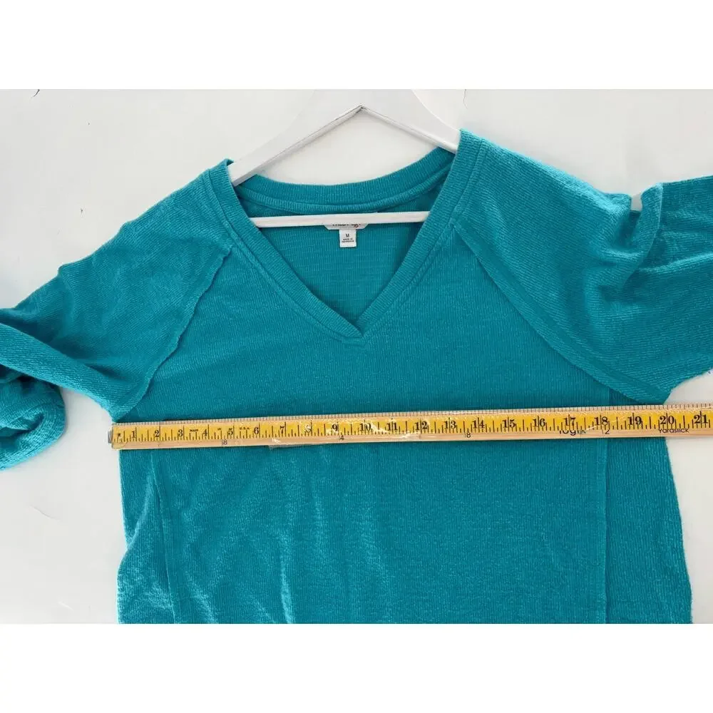 Wildfox Sweater Womens Medium Teal Blue V Neck Soft Knit Stretchy Pullover Top